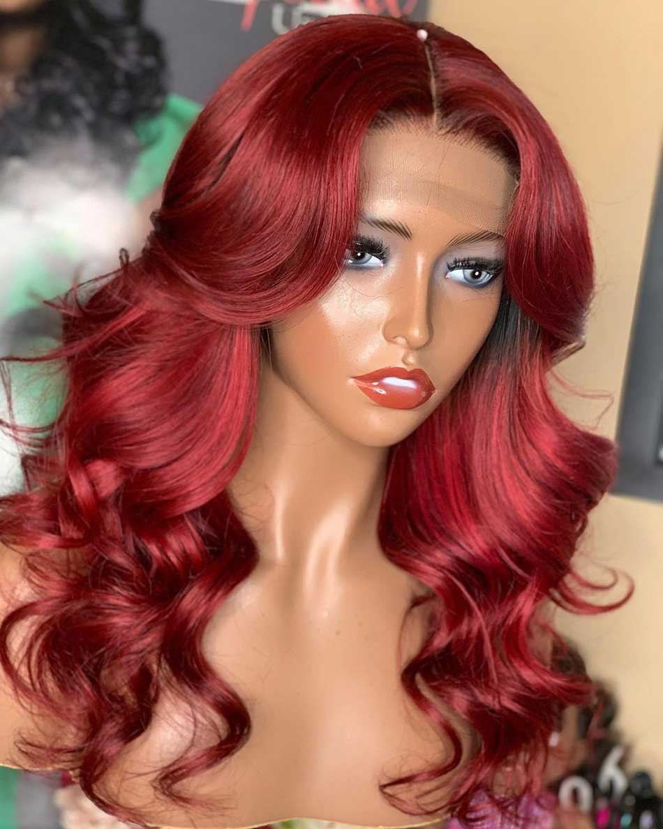 Tuneful Super Deal Red Colored Human Hair Wigs Christmas Wigs 180% Density